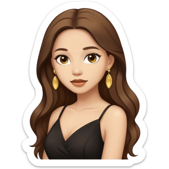 Beautiful woman,cute, long brown hair in dark dress with gold earrings sticker