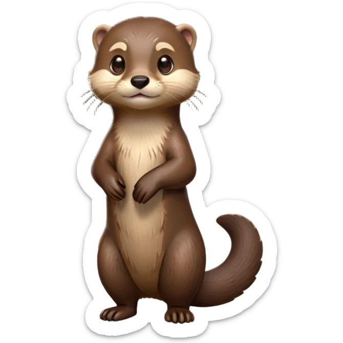 cinematic-noble [otter]-realistic-full-body-standing-emoji,-tail-tucked-close,-head-tilted-dramatically,-sleek-[brown]-fur,-simplified-yet-realistic-focused-features,-highly-detailed,-glowing-with-an-almost-sarcastic-glow  expressive eyes sticker