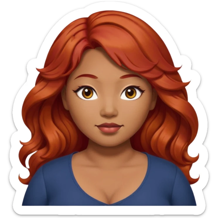 Plus size red hair brown face small eyes long hair Asian eyes small eyes wavy hair sticker