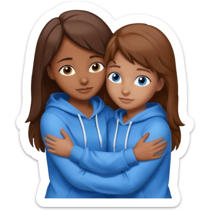 two Girls, Brown and Blonde hair, with Blue Eyes hugging one has Brown hair cute Hug another Version  Both Blue eyes and white hoddies sticker