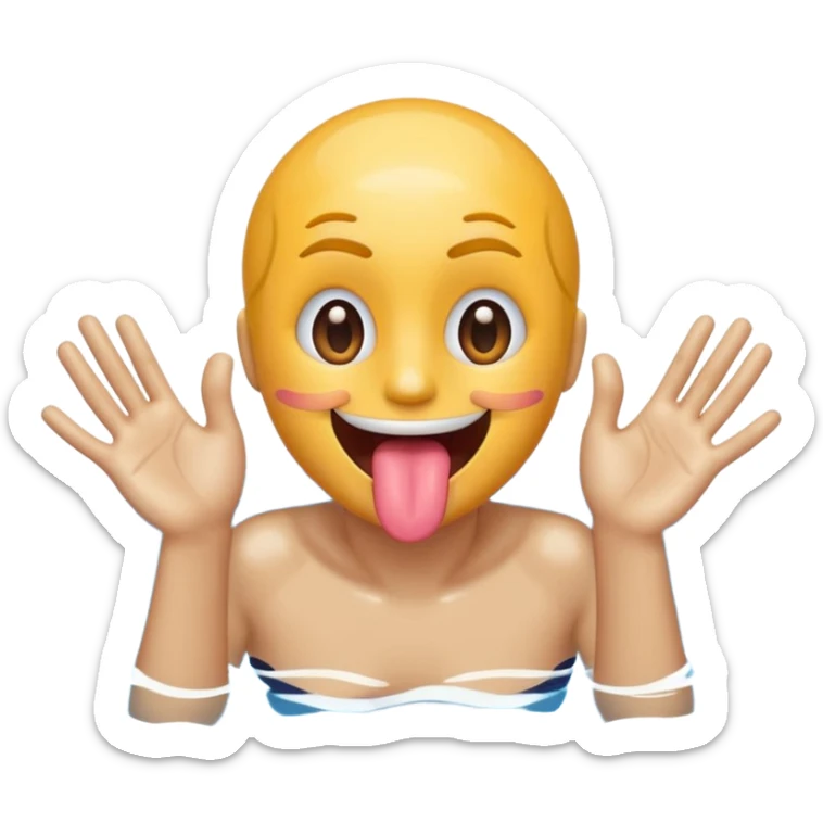 Emoji sticking out tongue while making hand gesture like diving in a pool of swimming  sticker