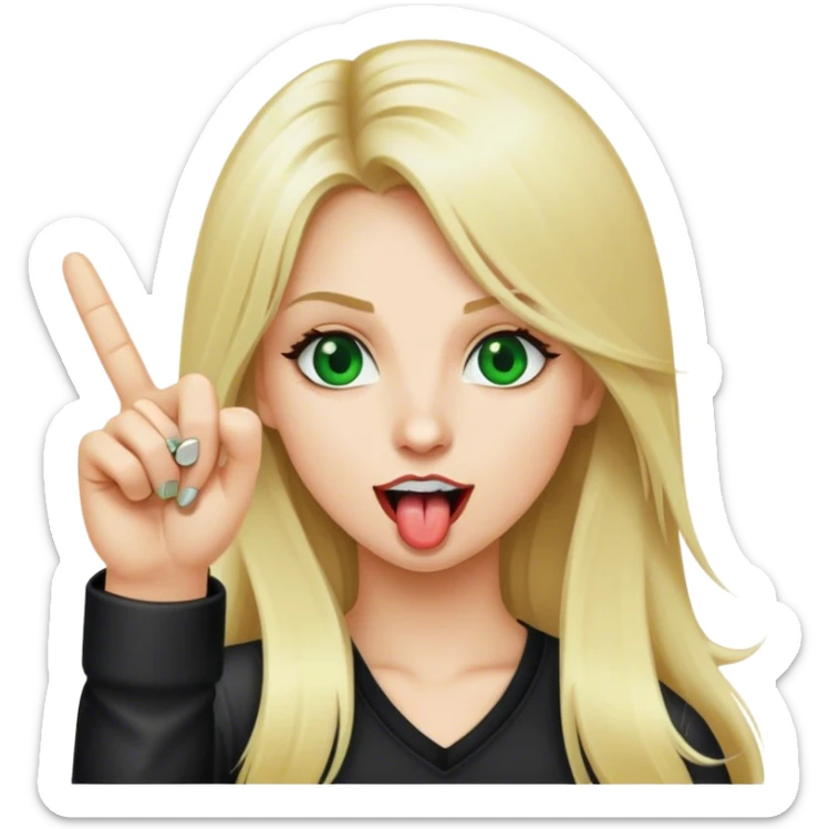 Realistic long blonde hair girl with green eyes with tongue out showing rock n roll fingers  sticker