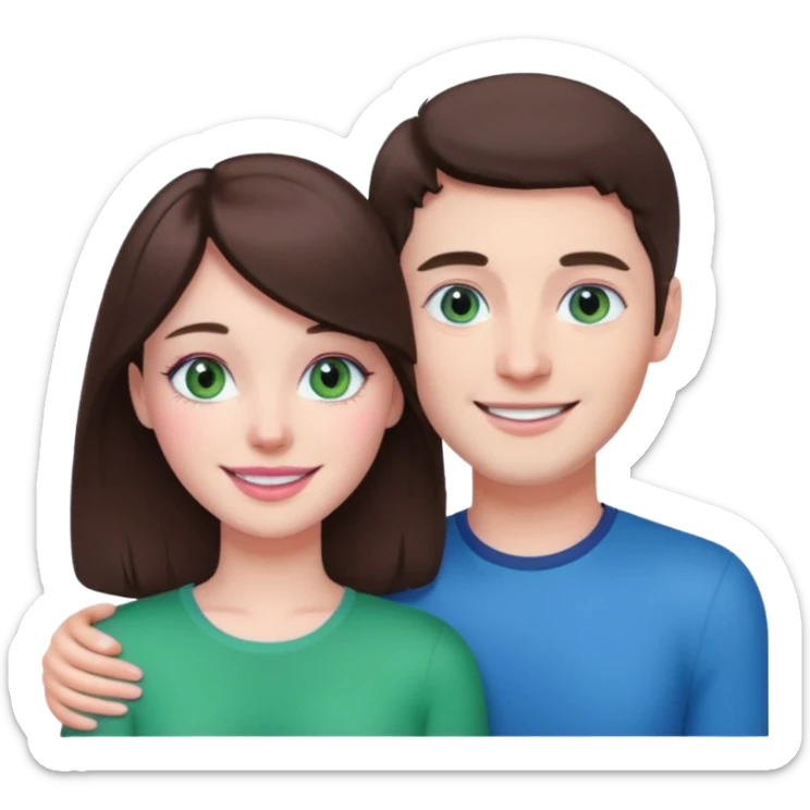 pink polaroid photo of a couple thats white with brunette hair blue and green eyes sticker