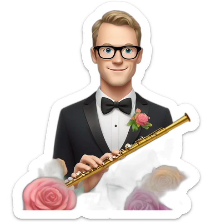 Jonathan Toews wearing glasses as a rainbow musical flute instrument in a symphony with pastel roses sticker