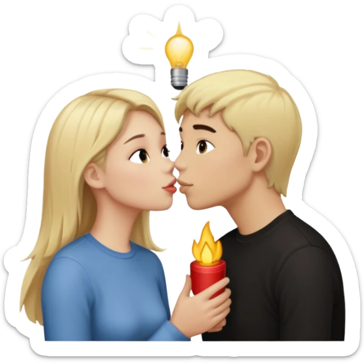 Una chica de piel blanca de pelo rubio besando a un chico de pelo negro de piel morena clara  sticker