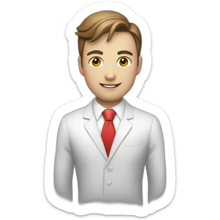 An employee of a real estate agency in a Superman suit with a red letter e on his chest sticker