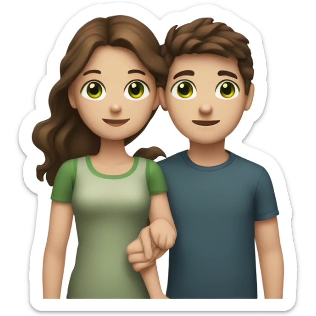 Girl with Brown Hair and Green eyes Holding Hands with Boy with Brown hair and Brown eyes  sticker