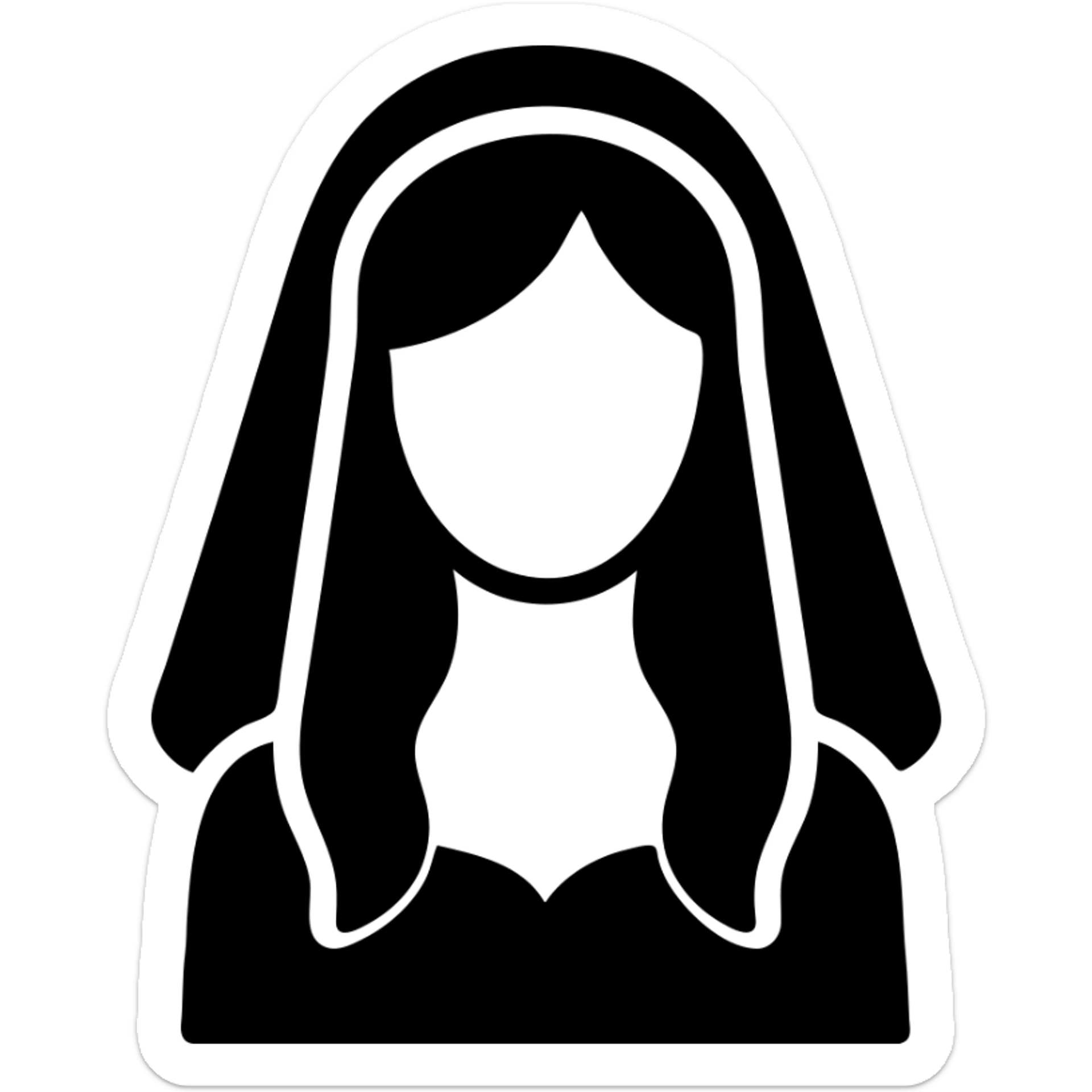 beautiful girl with long hair getting married veil covering face sticker