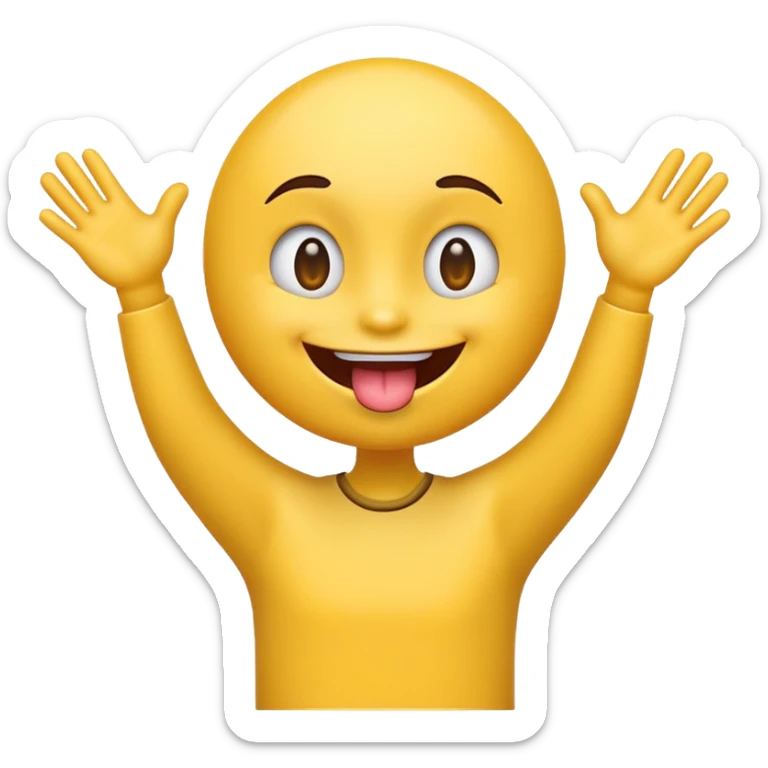 emoji with its tongue out and hands to the side pushing outwards  sticker
