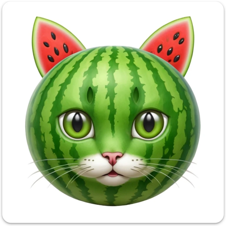 Cat watermelon- a watermelon with.   eyes and ears of a cat in the color green, like a watermelon sticker
