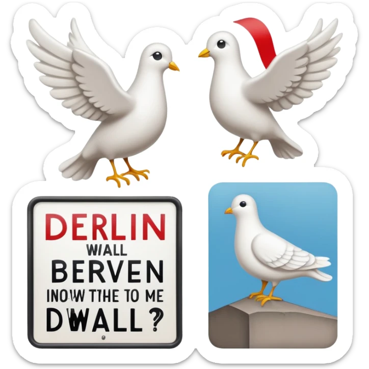 close-up of protest signs with peace dove and Berlin Wall, 1950s and 60s sticker