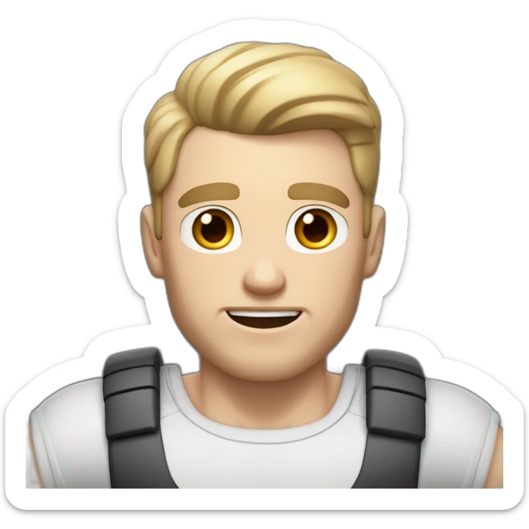 Surprised Pale skinned Fit Man With the biceps and dark brown hair in black shirt, gray sports shorts and white Sneakers sticker