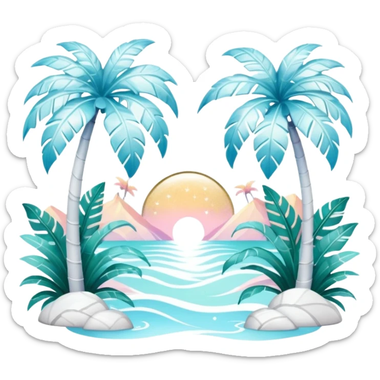 White marble dreamy divine godly angelic vines palm leaves tropical pastels glittery shiny aesthetic epic beautiful pretty scene scenery full picture  sticker
