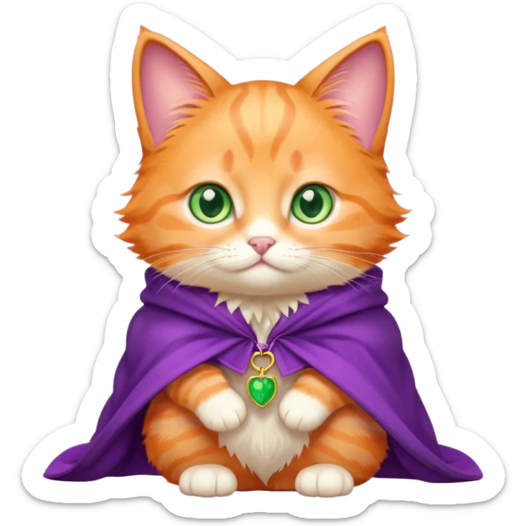 baby orange cat green eyes, in purple cloak sticker