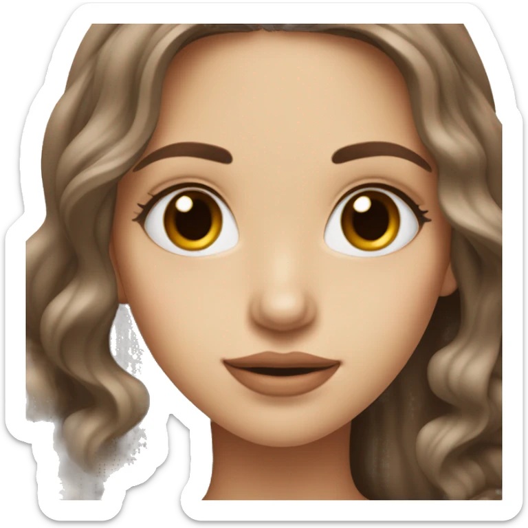 Beautiful girl with white skin, brown eyes, brown, long, wavy hair , red mouth ￼ sticker