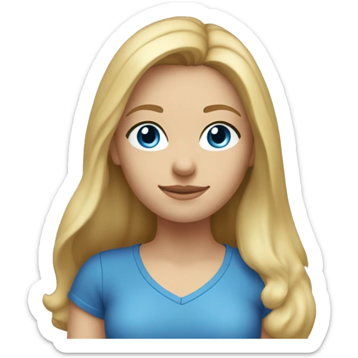 A head and shoulders shot of a 32 year old Caucasian woman, with long blonde hair,   with blue eyes wearing a t-shirt. sticker