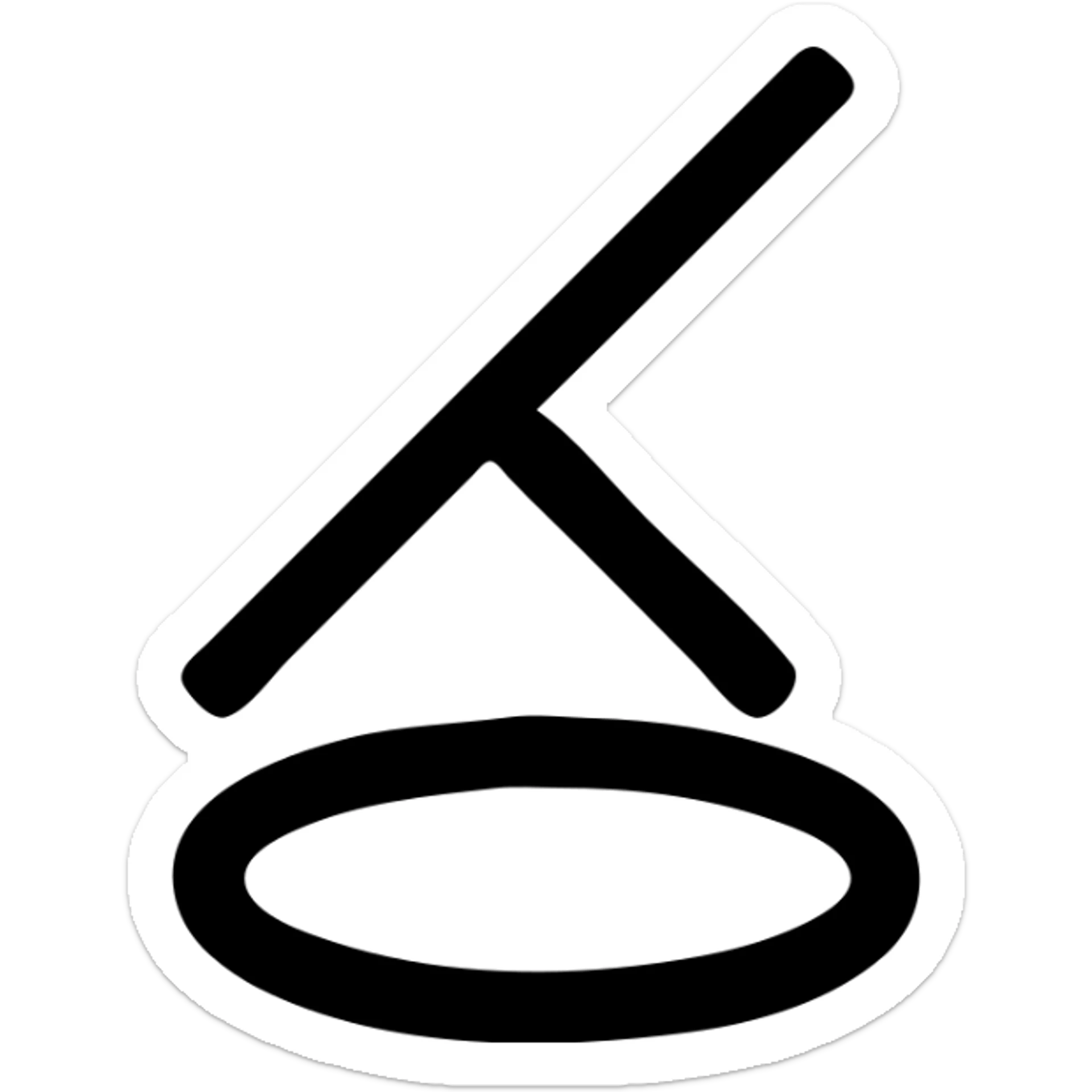 Two straight strokes meeting at ~30–35 ° and an open-base ellipse. No fill, 2 px stroke at 24 × 24 px.	 sticker