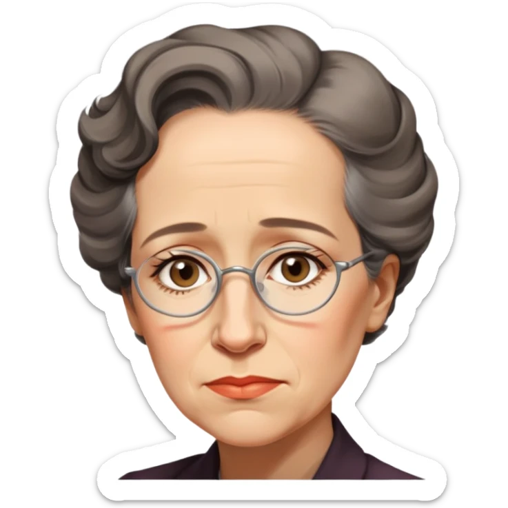 portrait of Hannah Arendt, thoughtful expression, no glasses, soft lighting, neutral background sticker