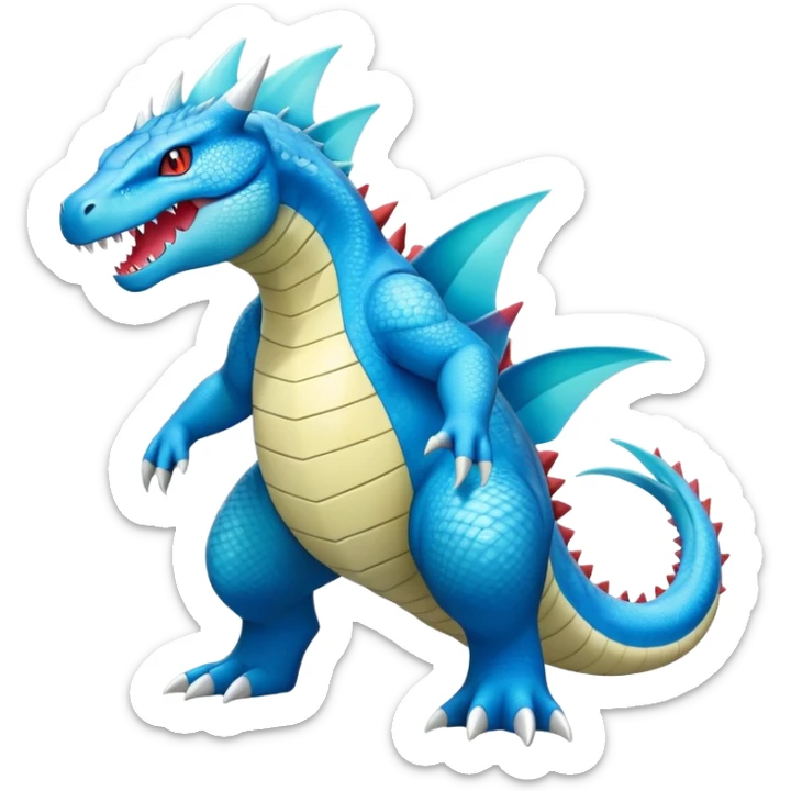 Colorful Exotic Aurorus-Feraligatr-Amaura-Salamence-Fakémon-hybrid-creature (full body)  sticker