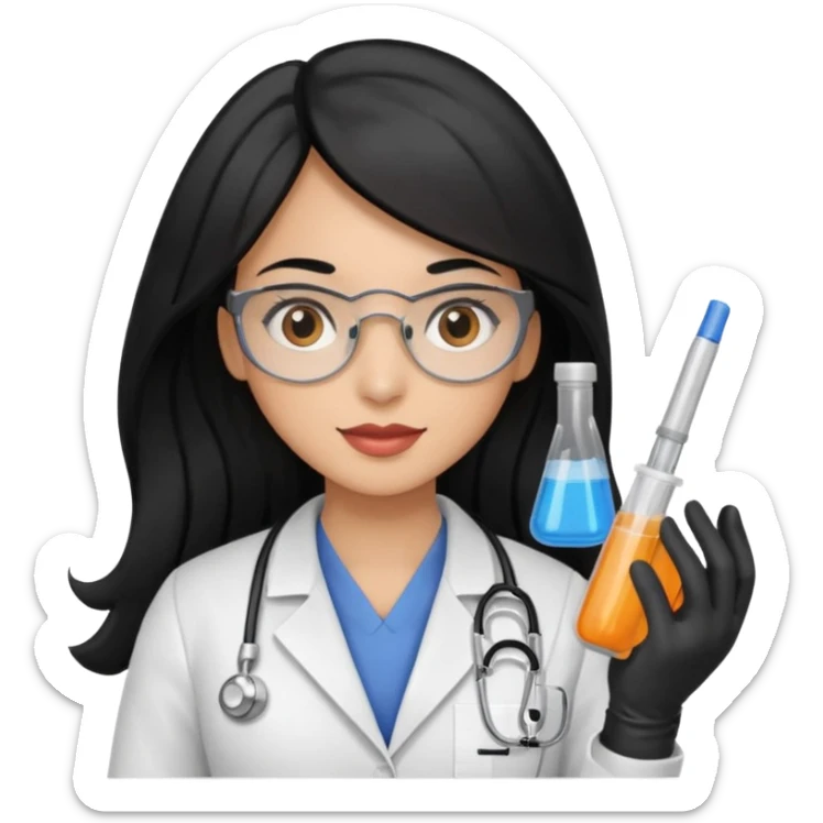 doctora con gauntes y marallilas e insumos lavoratorio pelo negro largo triguella sticker