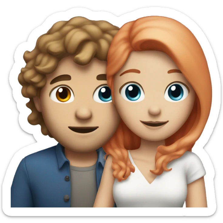 White Man with long hair and blue eyes hugging a white red hair woman sticker