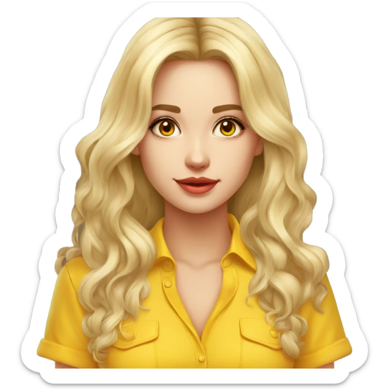 una chica medio rubia cabello  largo piel clara ojos cafe camisa color amarillo sticker