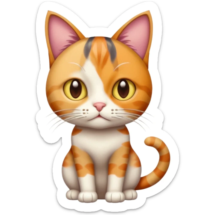 full body colourful calico tabby cat with disproportioned head with an anxious face sticker