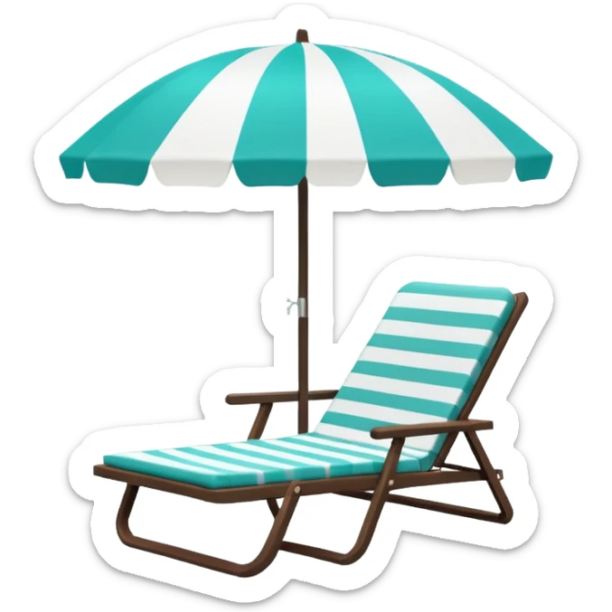 dark green lounge chair under white beach umbrella, minimalism, iOS emoji style, no faces or smileys sticker