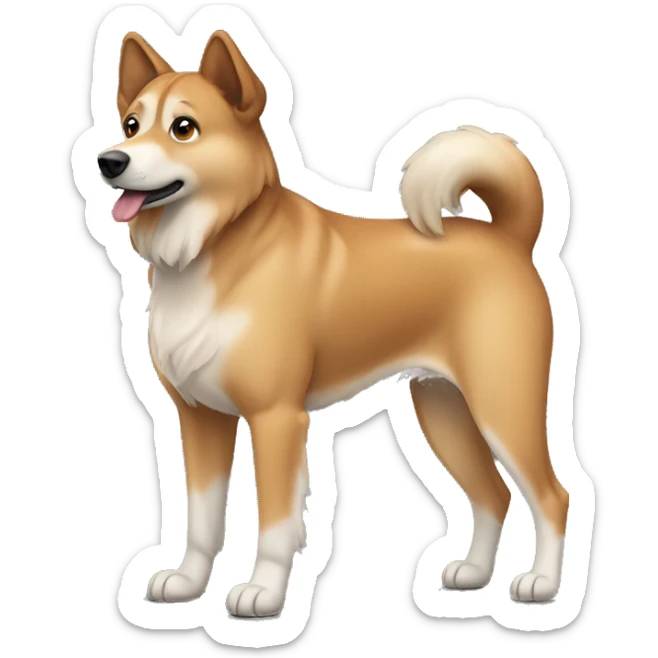 Light brown Eurasian dog standing. His face and back is full of very dark brown spots sticker