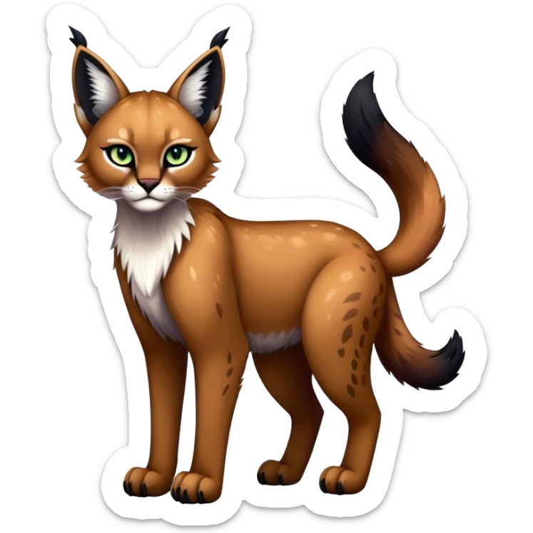 Vibrant dark edgy gothic Falvie-Fionbri-Bobcat-Caracal-creature-sparkle-feline-fursona, full body sticker