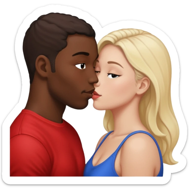 Fit naked black man kissing fat naked white mom intimate  sticker