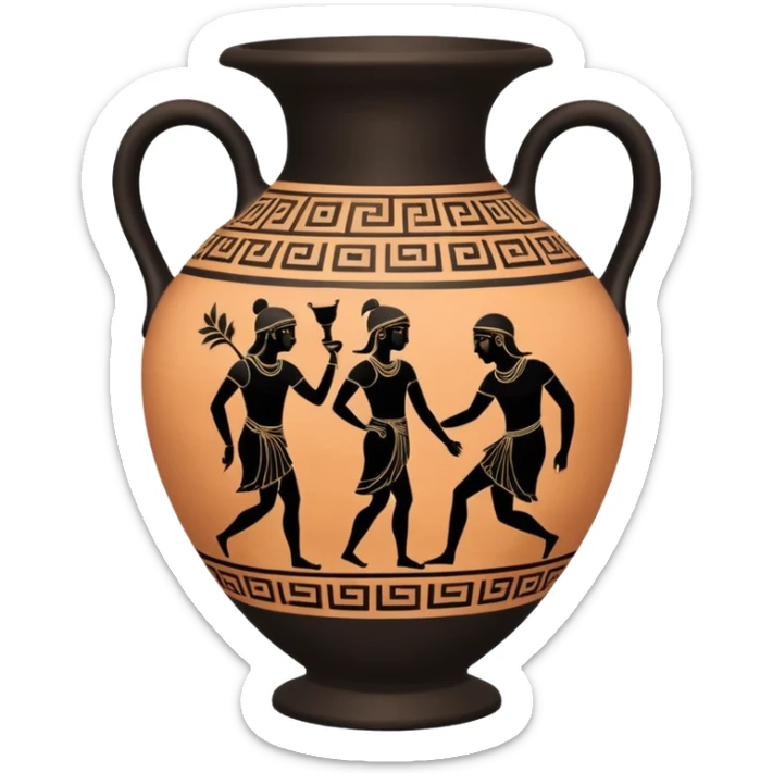 An emoji of an ancient Greek amphora vase with black-figure painting. sticker