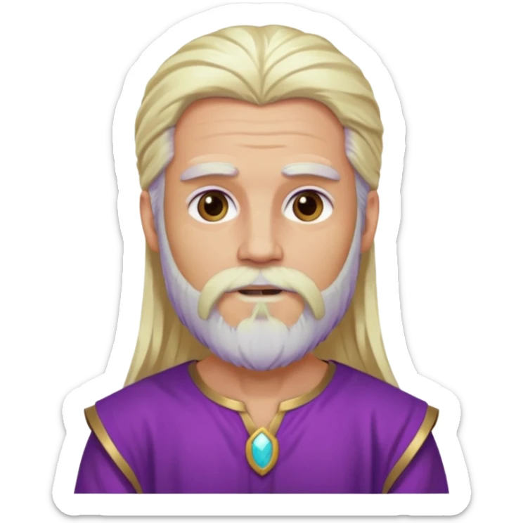 Jupiter from Olympus Gods with long platinum blonde hair and beard, purple tunic sticker