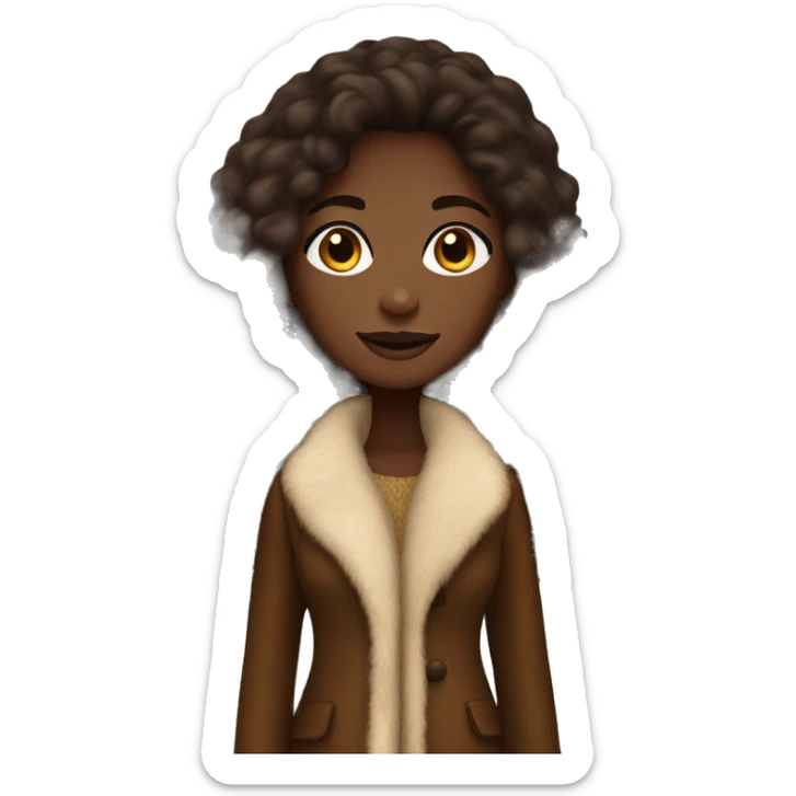 Black girl with deep skin tone, golden brown hair, wearing long fur coat and chocolate brown boots sticker