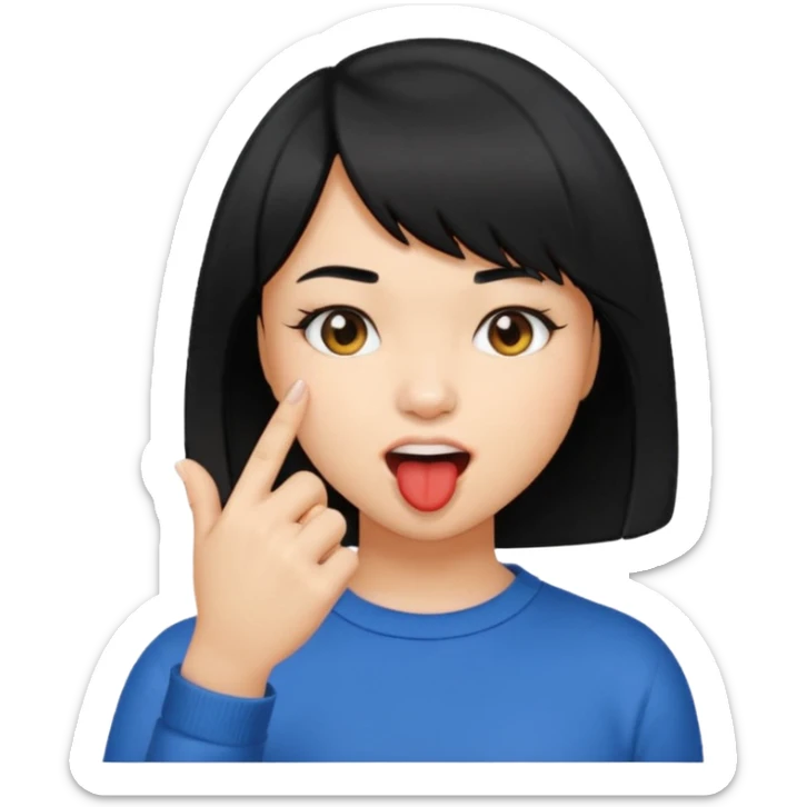 Chicas con pelo negro y corte bob haciendo que se muerde uno de sus dedos de manera picara, puedes hacer que se muerda el dedo sticker