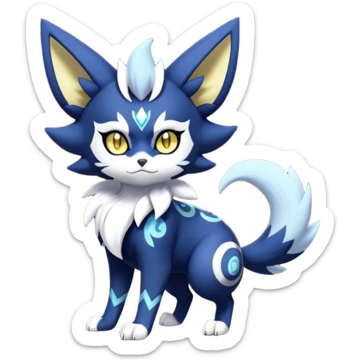 Shiny mExotic Badass Colorfulj Ethereal Royal Mysterious Gothic Meowstic-Zorua-Litten-Noibat-Pokémon-Fakémon-hybrid-creature (full body) with pattern-markings with golden eyes sticker