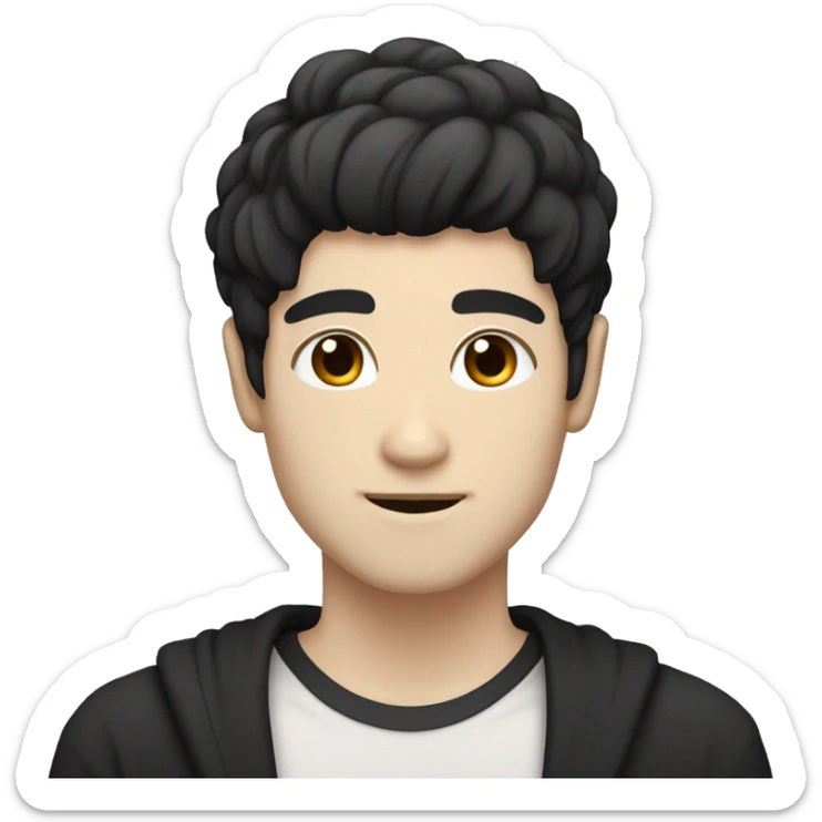 white skin color japanese man with black anime hair, make it from shoulders and create only one emoji MAKE BLACK HAİR BLACK sticker