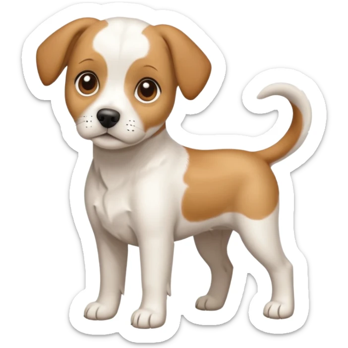 a full body white beagle x maltese x chi dog the size of a kelpie with light brown ears and a light brown patch on one eye sticker