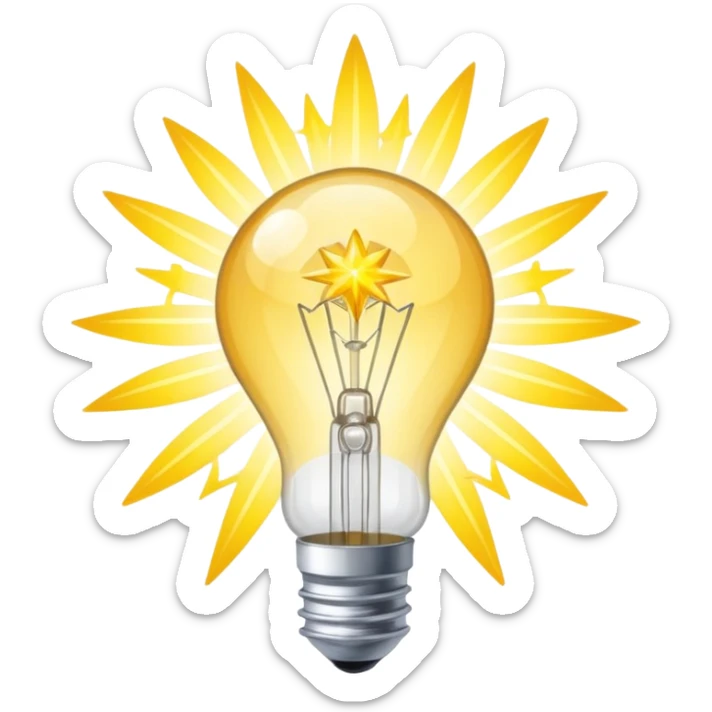 eine glühbirne mit hellen strahlen, die von innen nach außen strahlen wie ein stern sticker