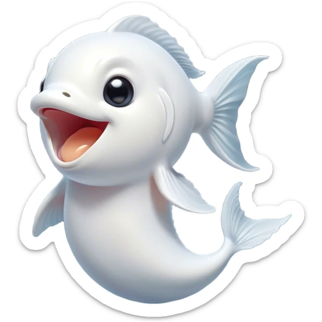 Cinematic Cute Yawning White Goldfish Portrait Emoji, Head tilted slightly with a dramatic, wide-open yawn, showcasing a smooth, pure white body with graceful, flowing fins, eyes barely open in drowsy contentment, Simplified yet irresistibly adorable features, highly detailed, glowing with a soft, cozy glow, high shine, relaxed yet expressive, stylized with a touch of whimsy, bright and endearing, soft glowing outline, capturing the essence of a sleepy yet affectionate goldfish, so drowsy it feels like it could float out of the screen and curl up for a nap! sticker