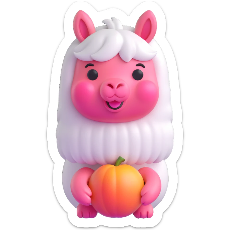 3D emoji of a cute white llama with a pink peach for its body sticker