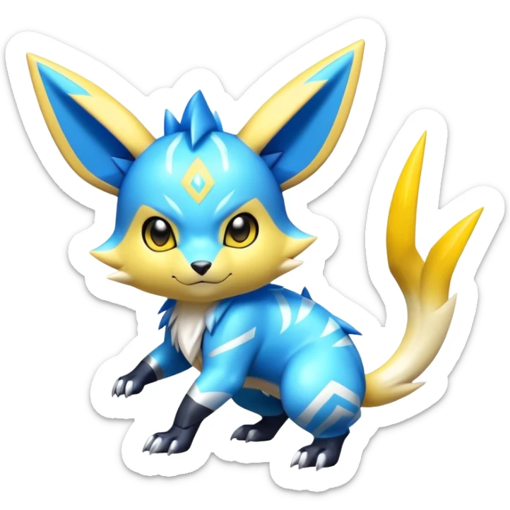 Shiny Futuristic Colorful Pichu-Raichu-Renamon-Zeraora-hybrid-creature sticker