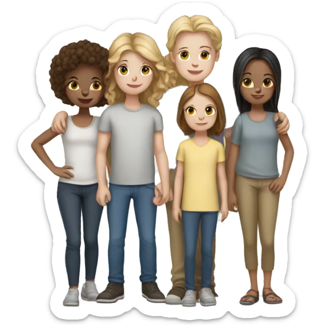 family of 5, 2 girls, 1 boy, 2 cats, white skin sticker