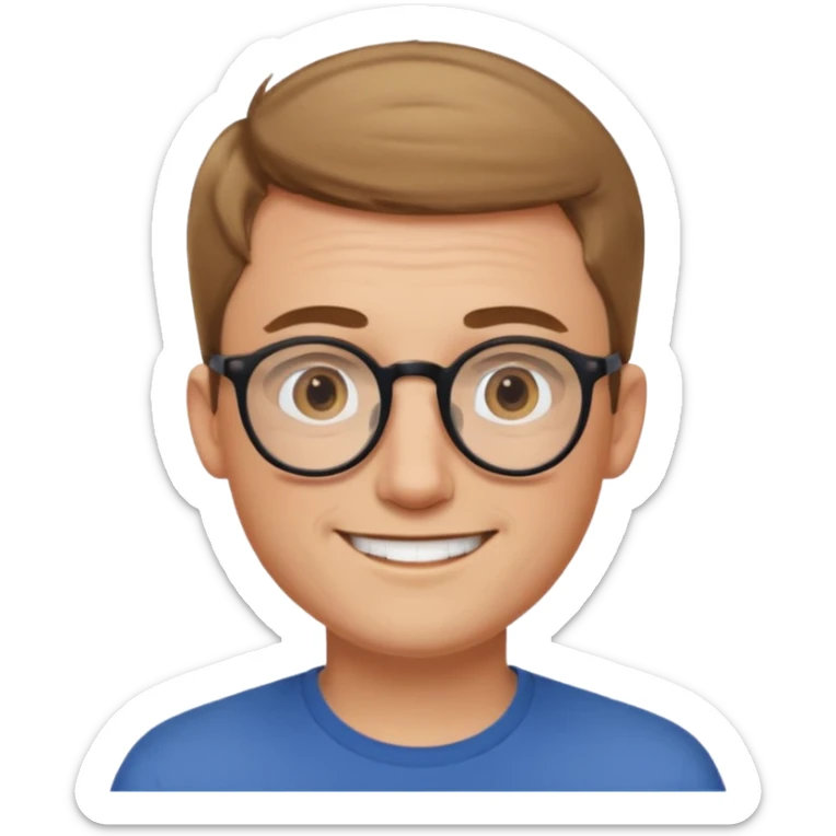 homme blanc cheveux très court marron clair sans barbe sourrir avec lunettes rondes sticker