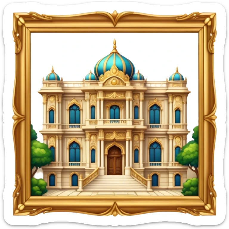 Cinematic Realistic Grand Palace Landmark Emoji, showcasing opulent palace architecture rendered with rich textures and regal, dynamic lighting. sticker