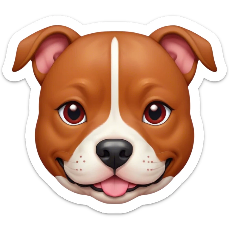 Cinematic Cute Red/Fawn Staffordshire Bull Terrier Portrait Emoji, Head tilted playfully and inquisitively, featuring a glossy red/fawn Fur with a vibrant sheen and delicate white accents, round, sparkling dark eyes filled with curiosity, Simplified yet irresistibly adorable features, highly detailed, glowing with a warm, friendly glow, high shine, affectionate and spirited, stylized with a touch of whimsy, bright and endearing, soft glowing outline, capturing the essence of a mischievous yet loving pup, so playful it feels like it could bound out of the screen and into your arms! sticker