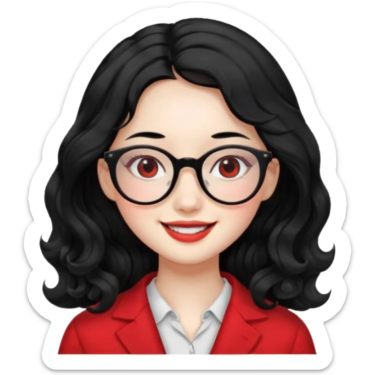 Beautiful girl,Black hair,wavy hair，long hair,Black eyes,Chinese peli rojo y lentes sticker