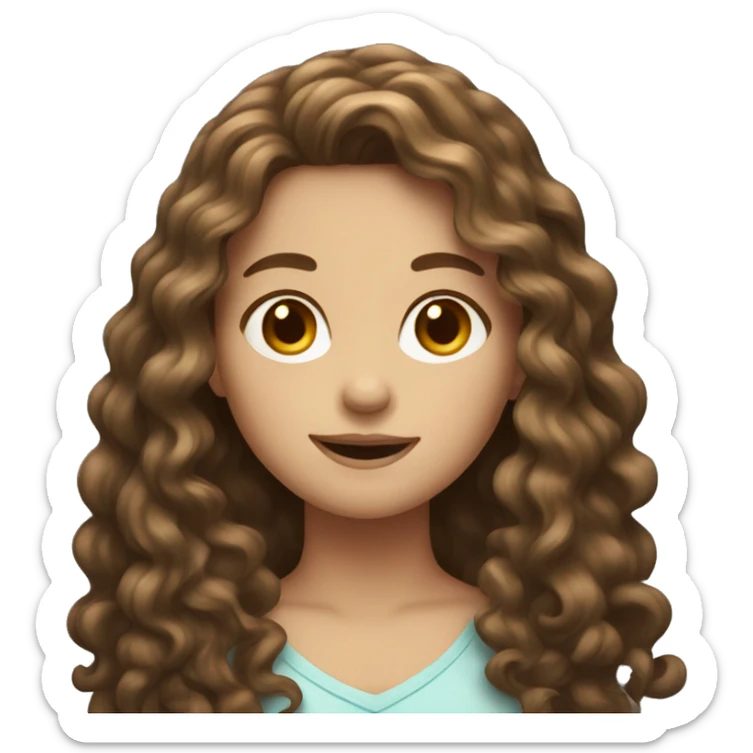 Emoji of a light brunette girl with long curly brown hair sticker