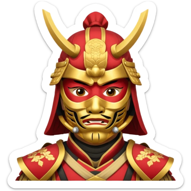 Samurai with red and gold armor and they have a detailed mask covering their mouth but only covering their nose and down sticker