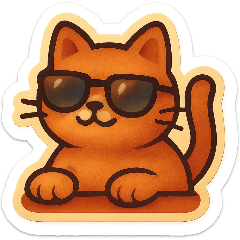 animated chill cat with sunglasses bobbing its head, retro vintage style, cozy acoustic aesthetic, warm muted colors, subtle grain, soft lines, nostalgic analog mood, smooth loop, 112x112px sticker